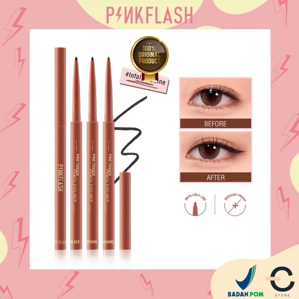 [ORI BPOM] PINKFLASH #InfallibleLine Pro Touch Hyperfine Halus Gel Eyeliner Pensil Pigmen Tinggi Tahan Air Tahan Lama Eyeliner Pencil #PF-E13