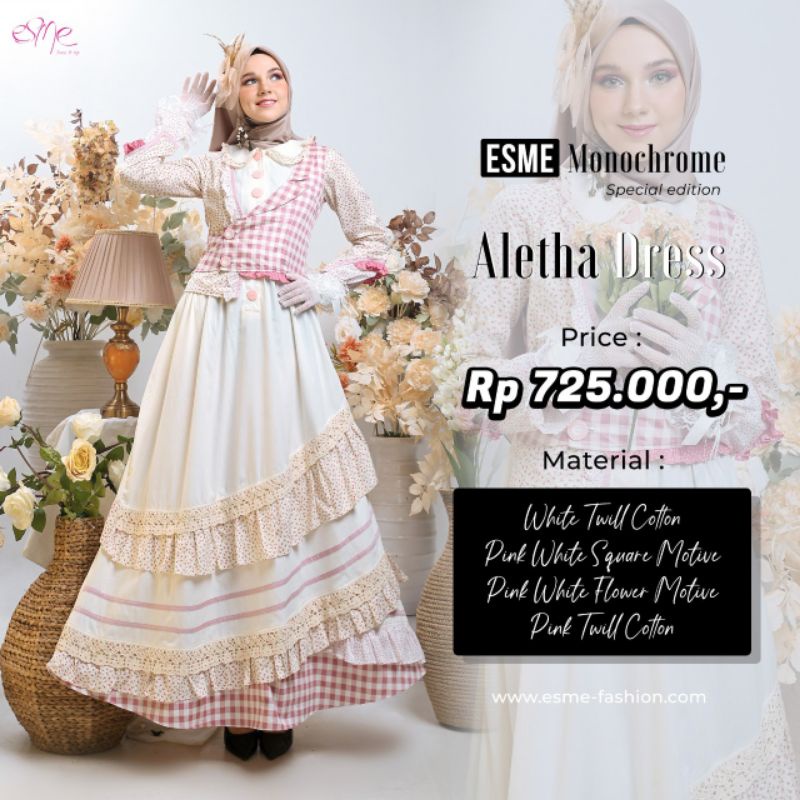 ESME Monochrome Aletha  / Casual Dress / Gamis Branded Wanita / Moslem Wear / Holwa Fashion