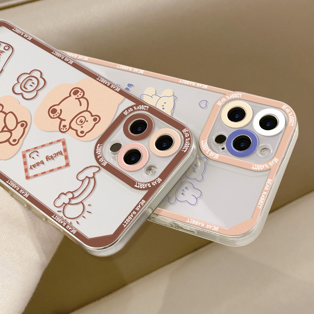 Casing TPU Xiaomi Redmi 10 10A 10C 9A 9 9T 9C NFC Mi 11T 11 Lite Pro Redmi Note 9 8 10 11S 10 Pro Max 11T 10T X3 NFC X4 Pro Motif Kartun Beruang Case Pelindung Earphone Bluetooth Airpod