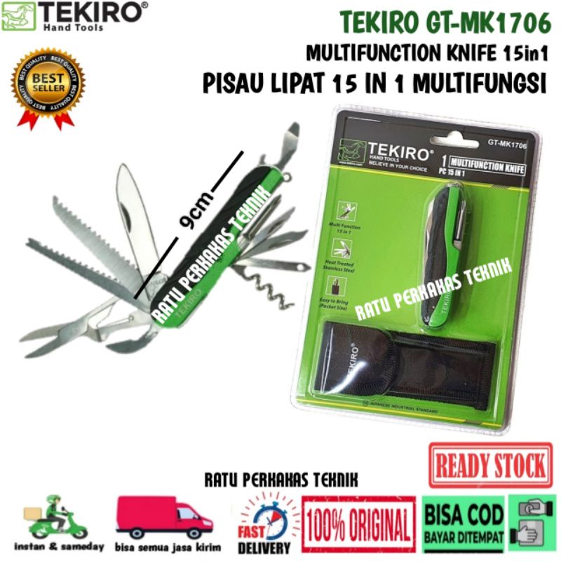 PISAU SAKU LIPAT 15 IN 1 TEKIRO ORIGINAL GT-MK1706 MULTIFUNCTION KNIFE MINI STAINLESS TAJAM