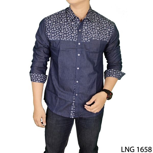 Mens Stylish Slim Casual Long Sleeved Shirts Katun Navy – LNG 1658