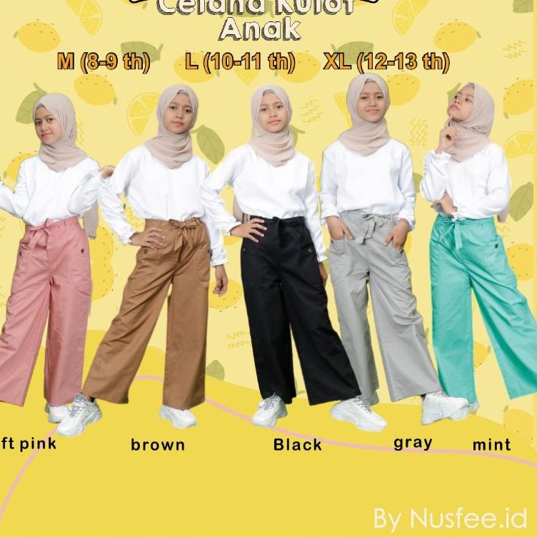 Celana Kulot Anak Perempuan Remaja/Tanggung usia 8-13 th Kulot Andin by Rainbow, Katun Cigaret / Kul