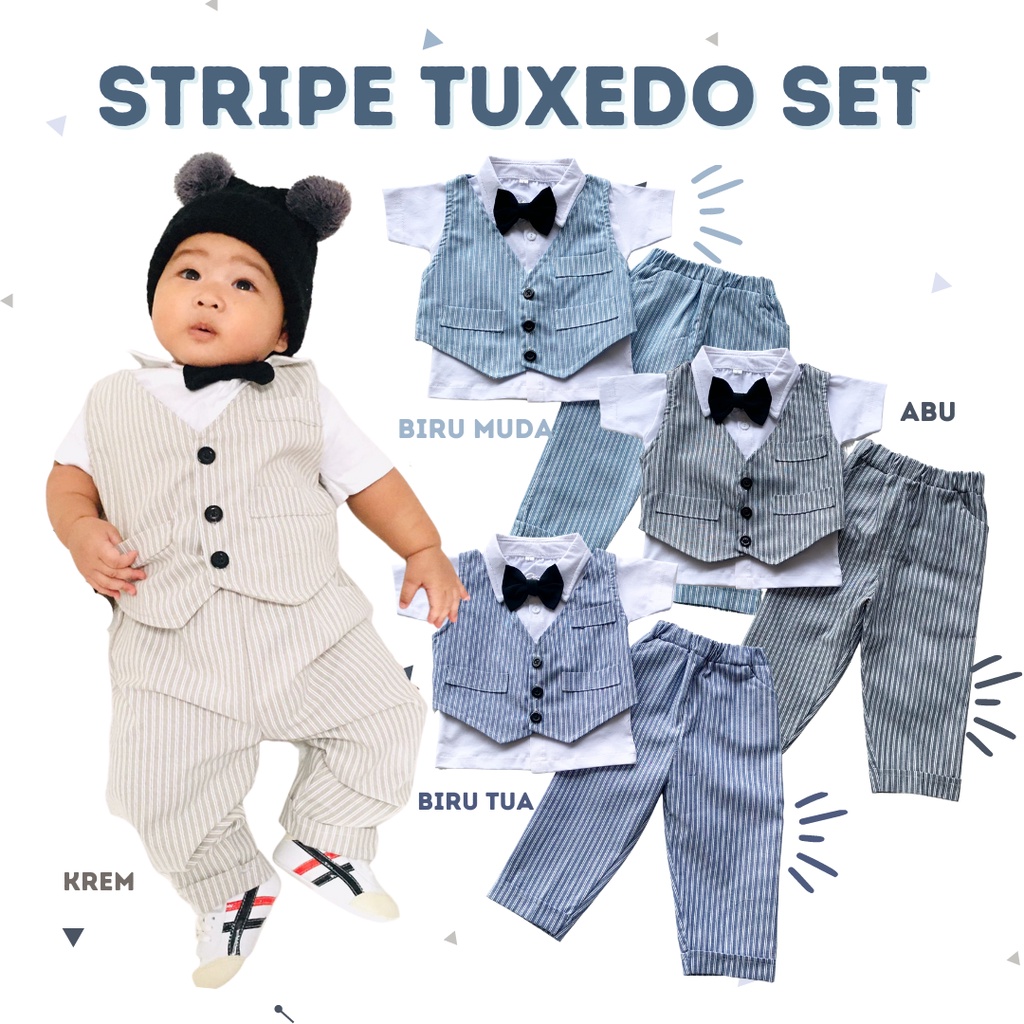 baju tuxedo jas anak laki laki cowok kondangan 1-3 tahun baby bayi balita STRIPE TUXEDO set