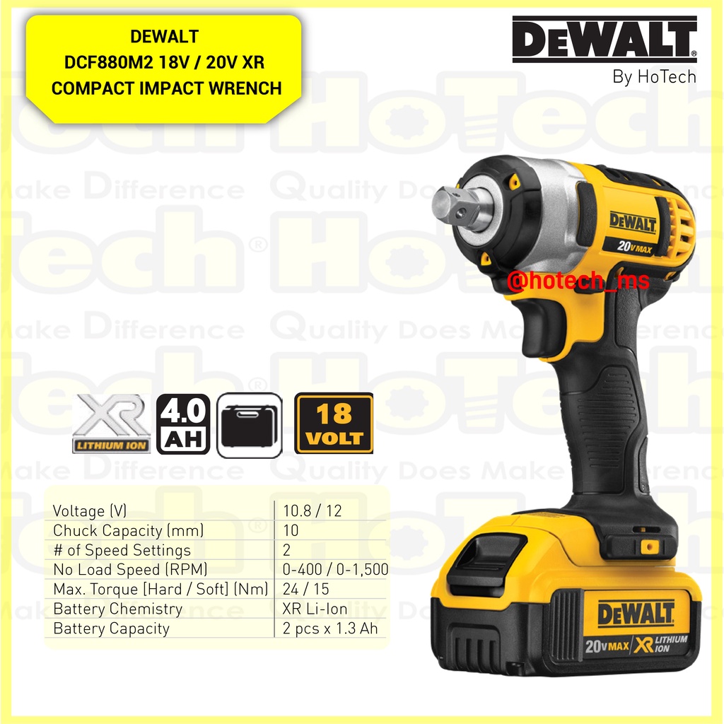 DEWALT DCF880M2-KR 18V XR Li-Ion Impact Wrench 4.0Ah