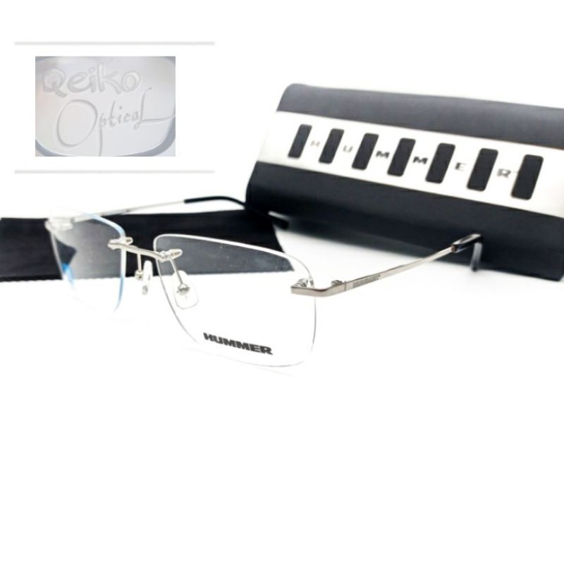 Frame Kacamata Minus Pria Wanita Titanium Rimless Hummer H632 Silver Chrome - ORIGINAL
