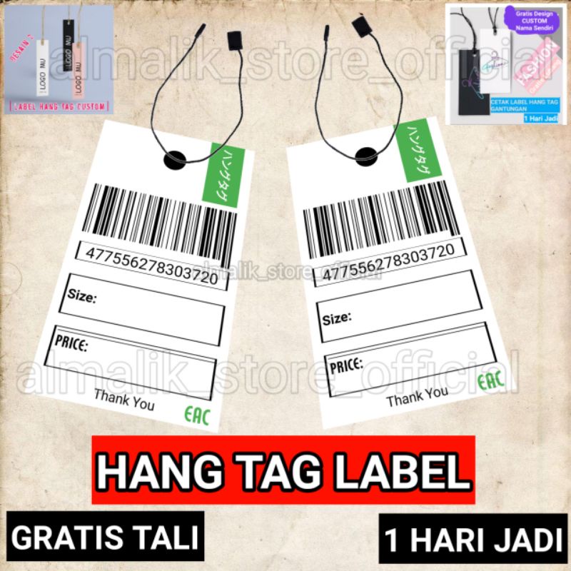 

( 100 pcs ) HANG TAG LABEL BAJU PAKAIAN 4x7 cm LABEL BARCODE IMPORT MURAH