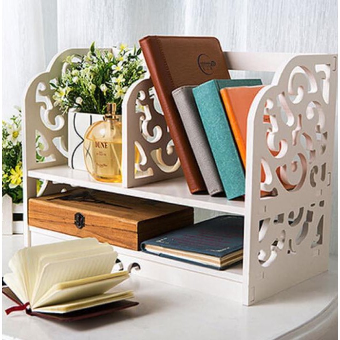 Jual rak buku kayu putih / lemari buku diatas meja | Shopee Indonesia