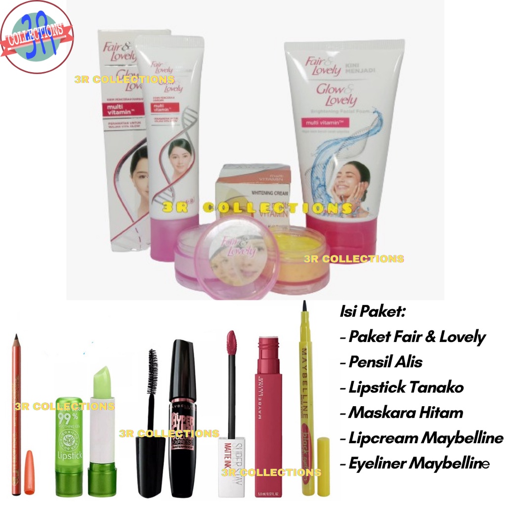 PAKET MAKE UP & SKIN CARE FAIR & LOVELY / FACIAL FOAM - PELEMBAB - CREAM SIANG MALAM - LIPCREAM - MA