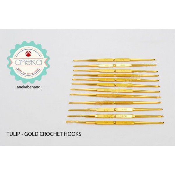 LUSIN (DOZEN) - Hakpen (Alat/Jarum Rajut) Tulip Gold / Double Pointed Crochet Hooks Alumunium