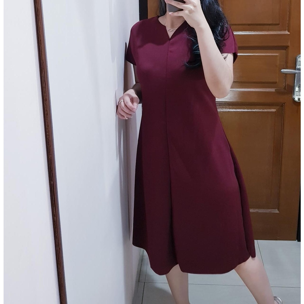 ready 3021 snowball vee dress scuba dress busui dress bumil friendly ada ukuran bigsize dress natal wanita