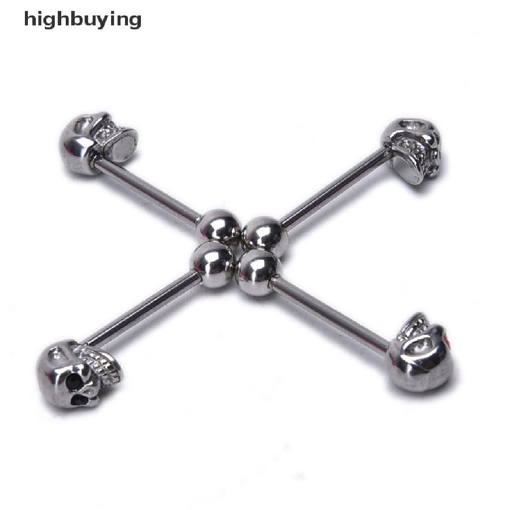 Hbid Anting Tindik Lidah / Tubuh 14G Bentuk Tengkorak Bahan Stainless Steel CZ