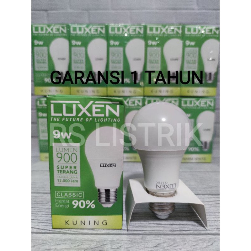 LUXEN LAMPU LED BULB 9W 9 WATT CLASSIC KUNING 3000K WARM WHITE