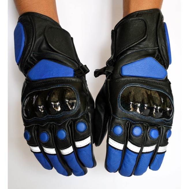 SARUNG TANGAN KULIT MOTOR GLOVE PRIA KULIT ASLI BiRU BIKERS TOURING