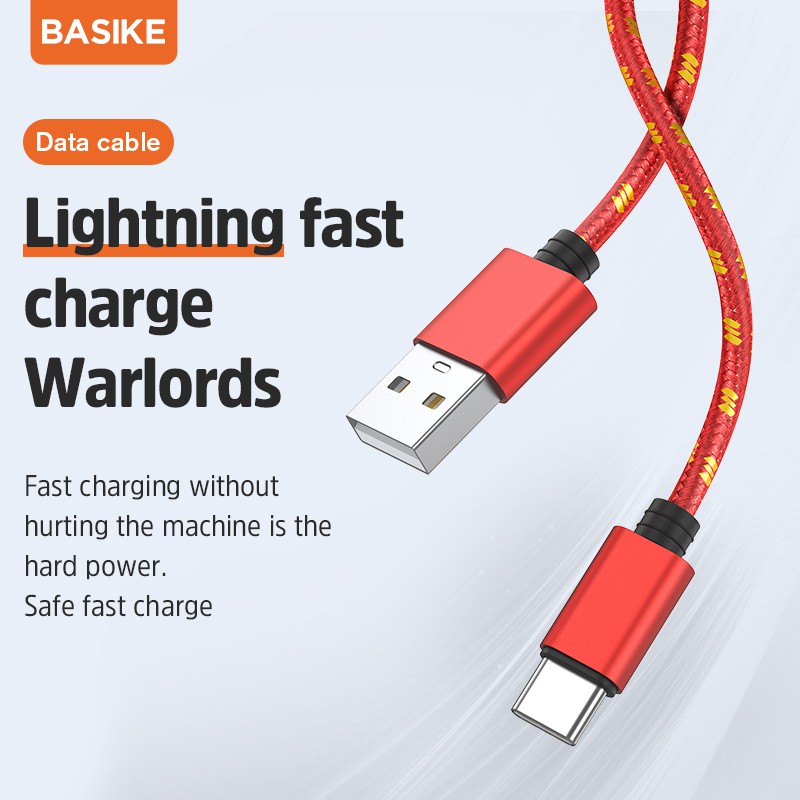 Kabel Data Type C Fast Charging BASIKE Cable Android Tangle-free Charger Xiaomi Oppo Samsung Vivo