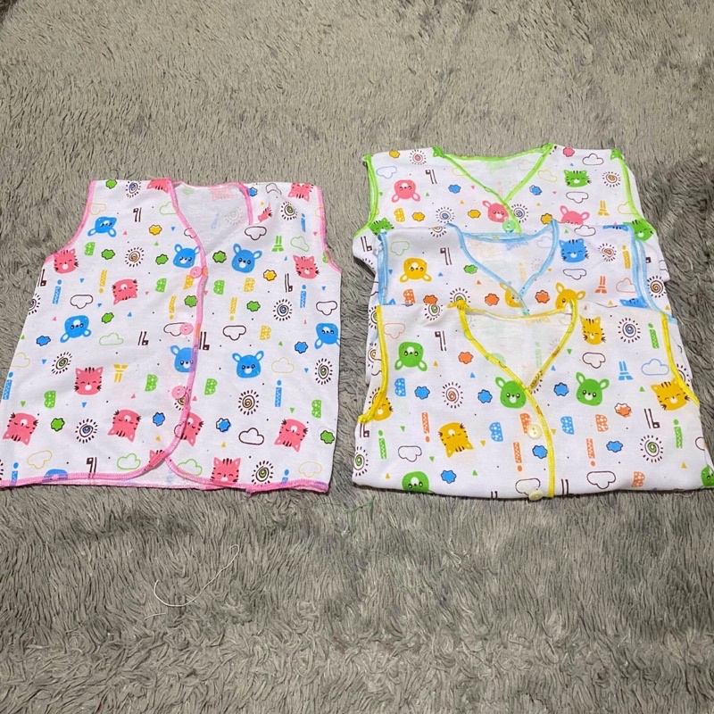 (Isi 3) Baju Bayi Lengan Kutung Kancing Depan Motif Tabur