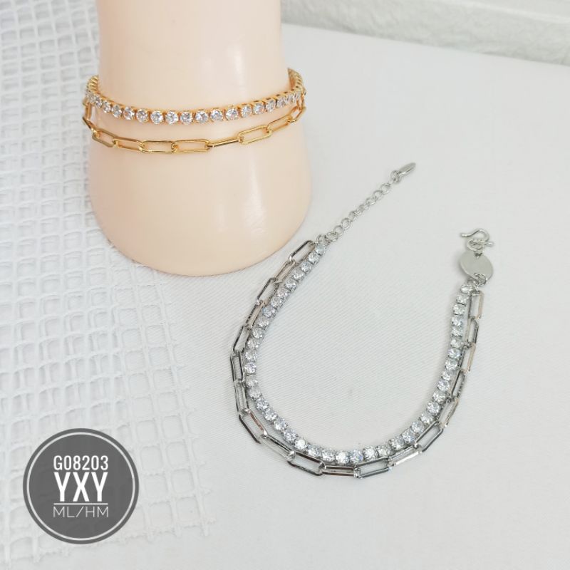 Gelang Yaxiya Double Layer Zircon Baris Paperclip G08203