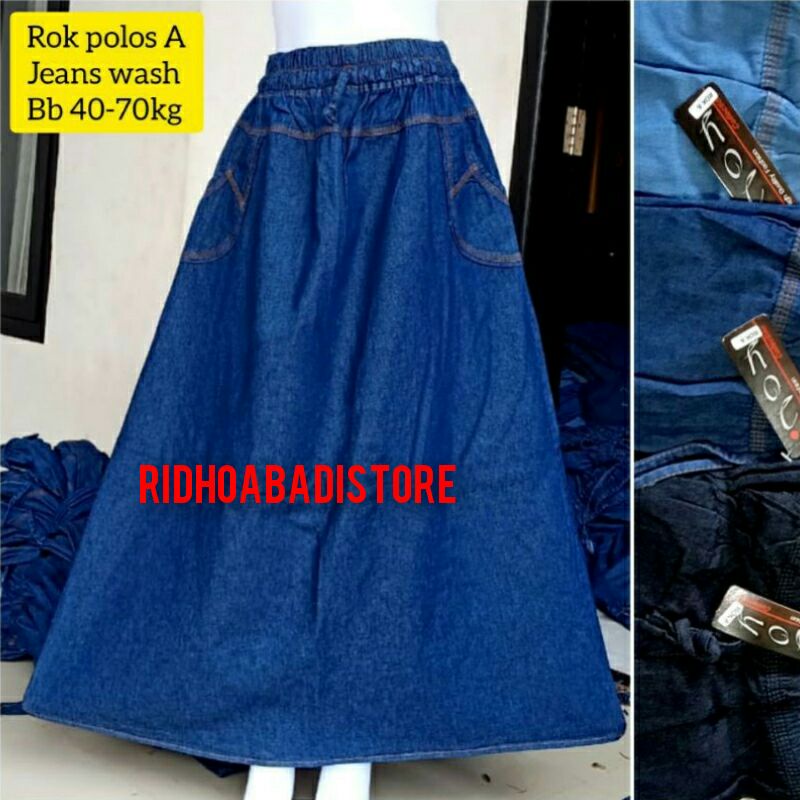 Rok jeans Panjang Wanita Model A Bahan Soft Jeans
