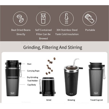 Xiaomi BUD Coffee Portable Maker Expresso Machine Grinder Electric Cup Tumbler Mesin Kopi