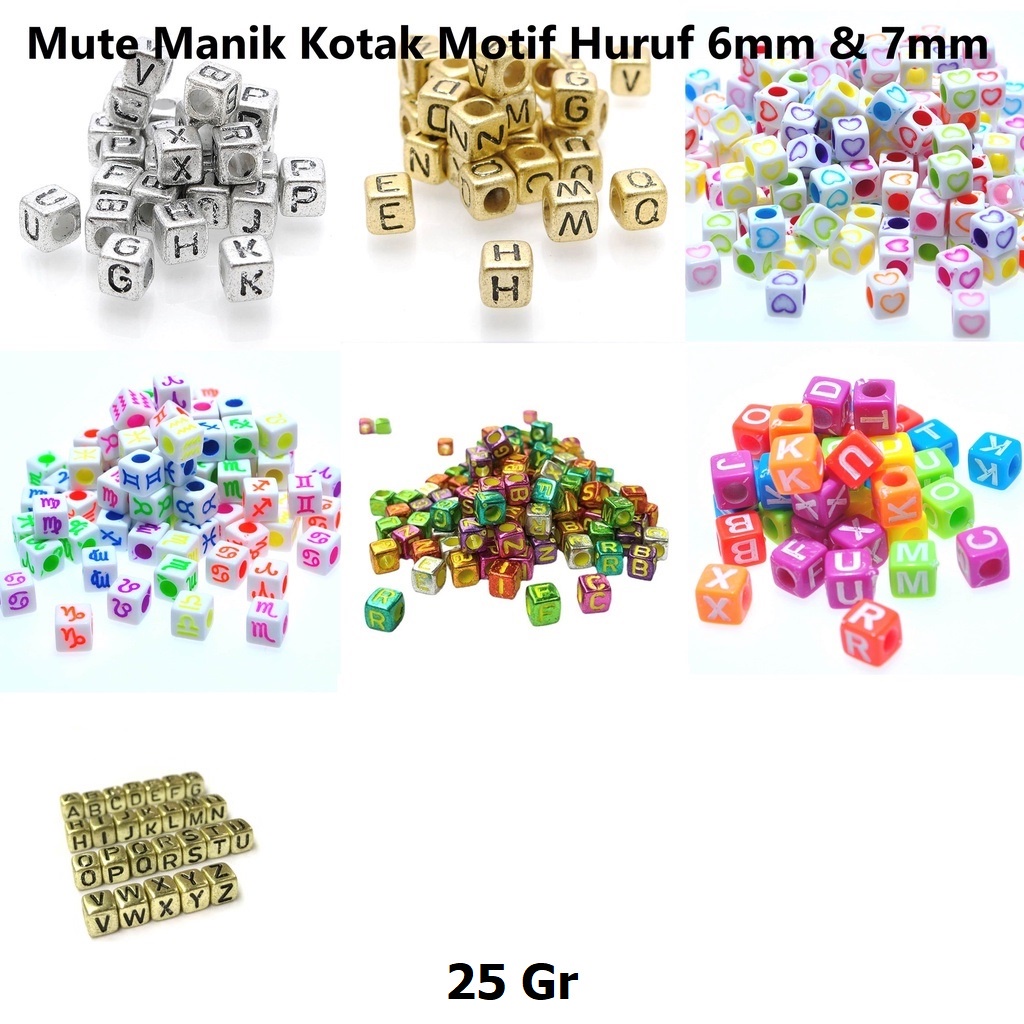 Manik-Manik Desain Alfabet Bahasa Inggris Rusia Huruf Bentuk Kotak 6-7mm Harga/25gr