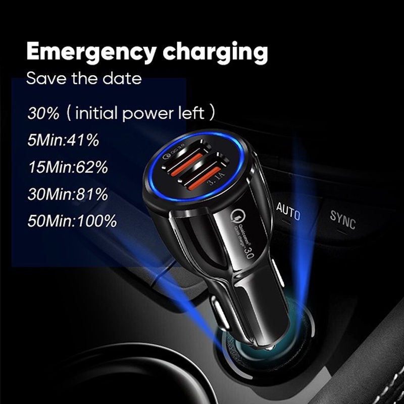 2 Port Charger Mobil Fast Charging Tahan Lama QC3.0 3.1A