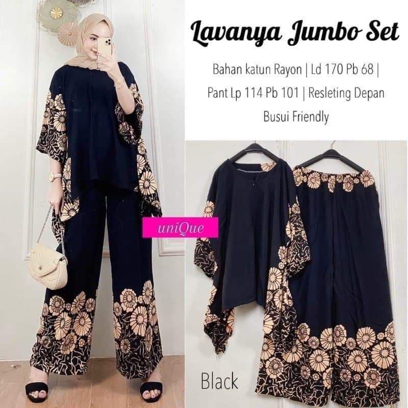 Lavanya Waka Set Jumbo - One Set Wanita Kekinian Rayon Batik Setelan Wanita Celana Panjang LD 140 cm