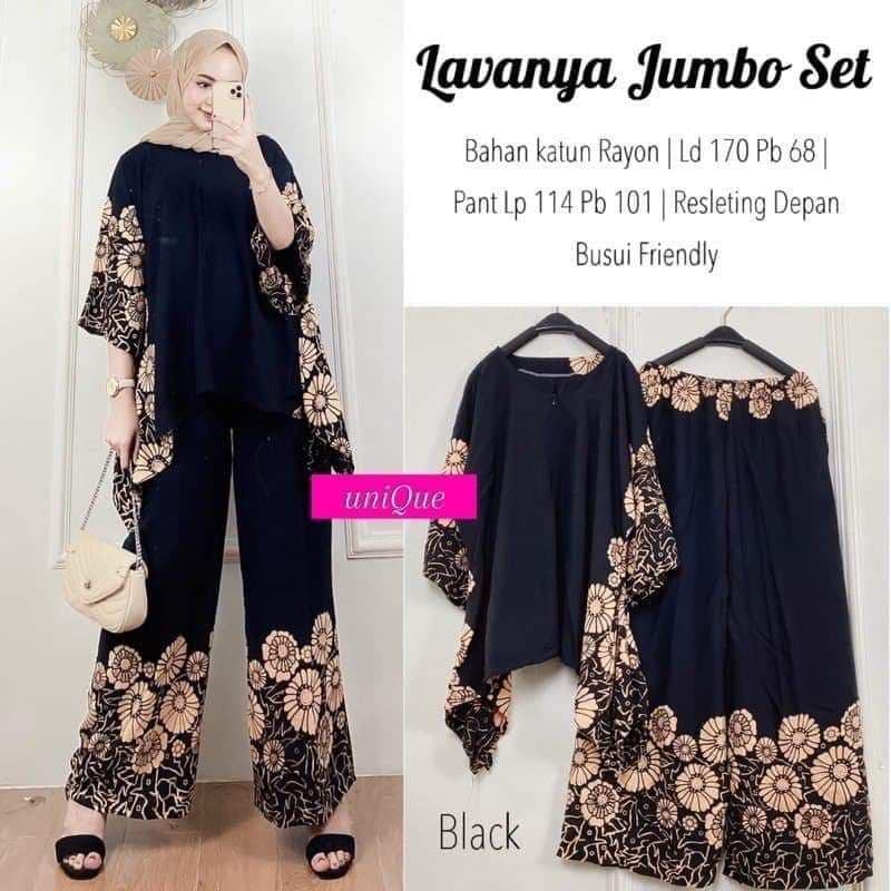 Lavanya Set Jumbo - One Set Jumbo Katun Rayon Tidie Premium Busui Setelan Wanita Waka Waka Set Celana Panjang Bigsize LD 140 cm