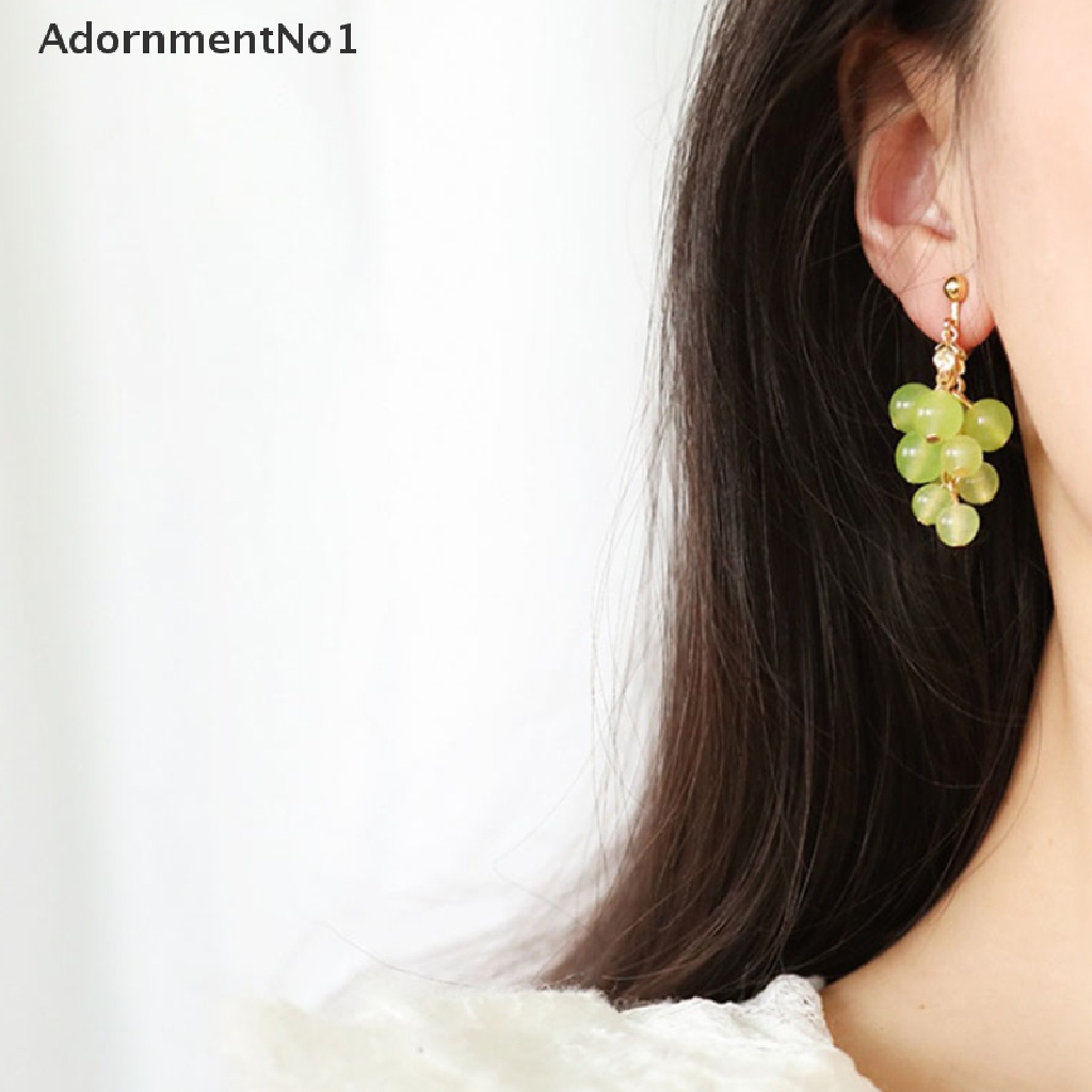 (AdornmentNo1) Anting Tusuk Gantung Desain Anggur Ungu Hias Manik-Manik Untuk Wanita