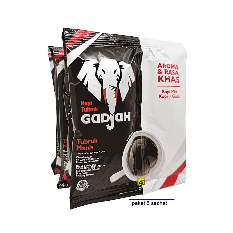 

Gadjah - Kopi Hitam TUBRUK MANIS Gula Terpisah - Paket 5 sachet