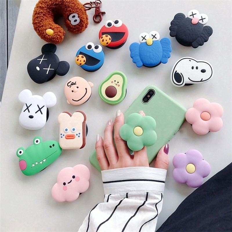 for IPhone11 Pro MAX X XR XSMA 7 8 6 Cute Cartoon Round Universal Mobile Phone Ring Holder Airbag Fold Stand Bracket Suitable for all mobile phones