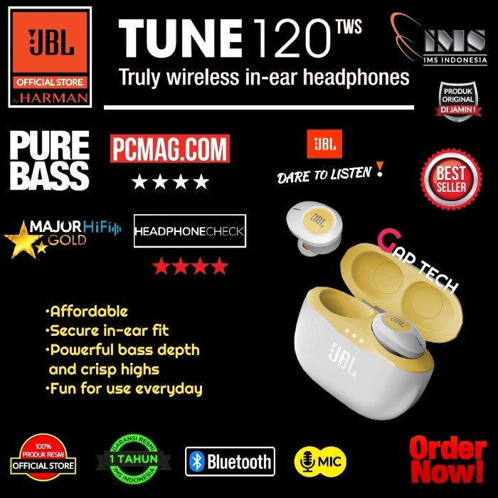 Jbl Tune 120Tws /T120Tws / T 120Tws / T 120 Tws True Wireless Earphone - Kuning