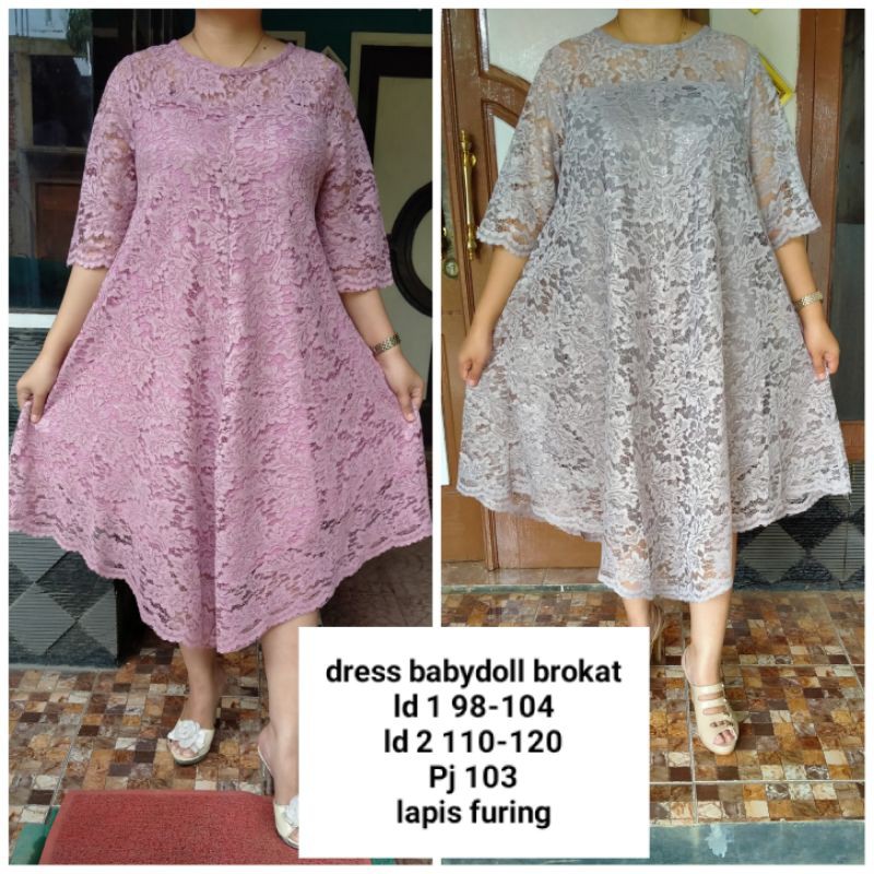 terusan dress brokat brukat pesta undangan babydol jumbo ld 100 -  120