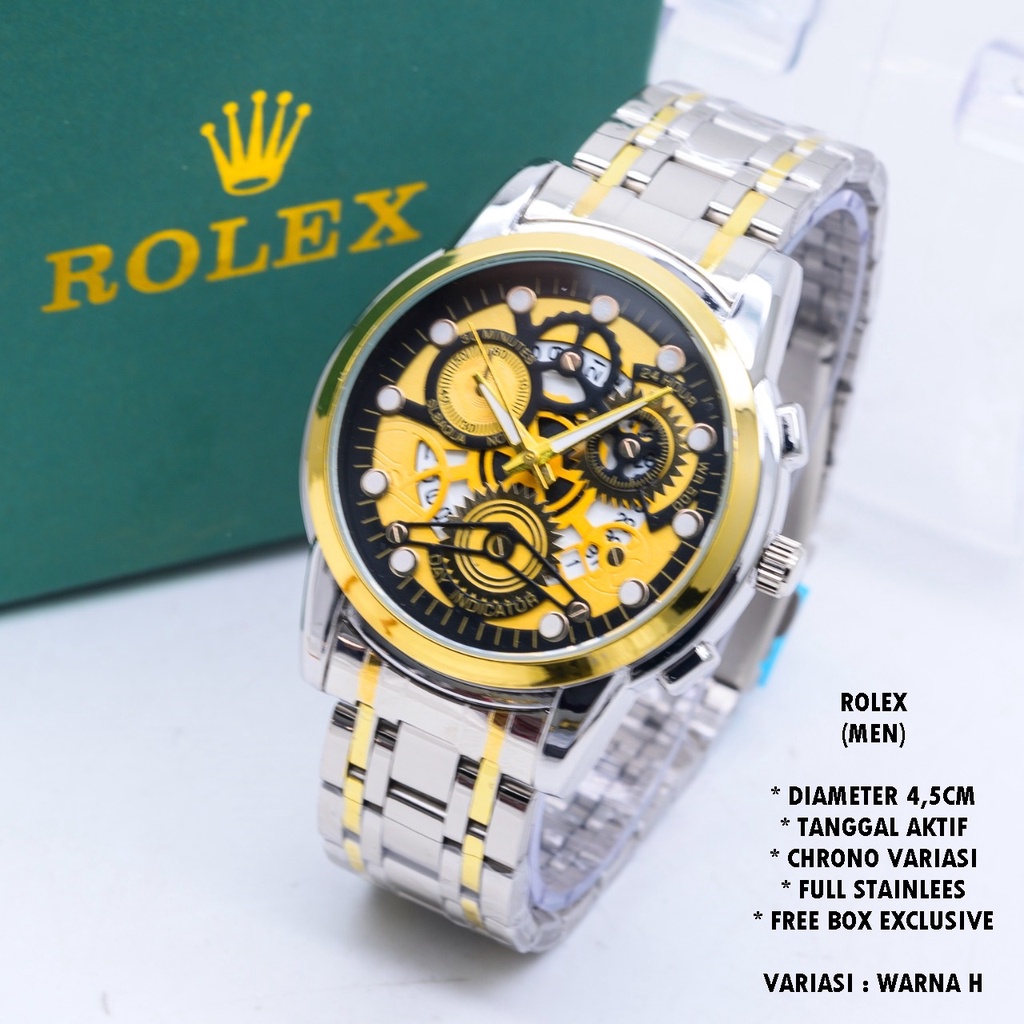 (FREE BOX) JAM TANGAN PRIA FASHION RANTAI BODY BULAT TANGGAL AKTIF