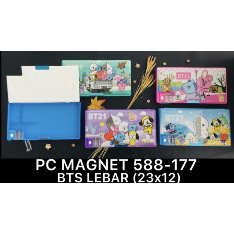 kotak pensil BTS BT21/pencil case/tempat pensil MAGNET BTS/plastik BTS-Magnet LEBAR