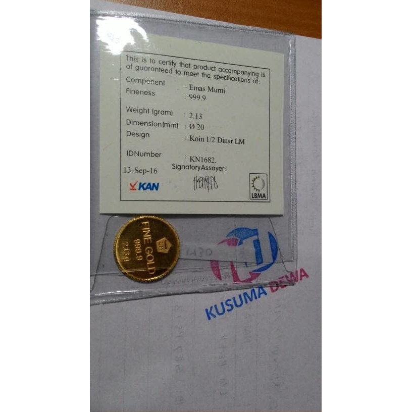 logam mulia koin dinar 2,13gr  1/2 dinar antam FG