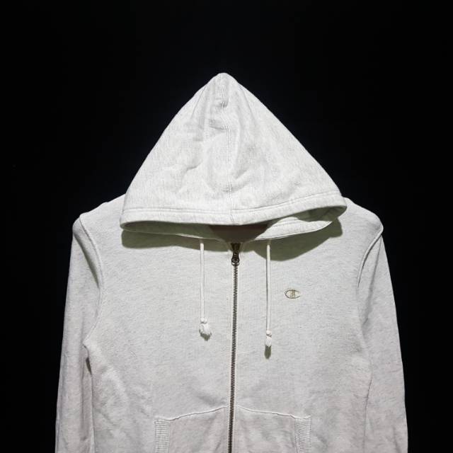 Hoodie Zipper Champion White Misty Logo Gold