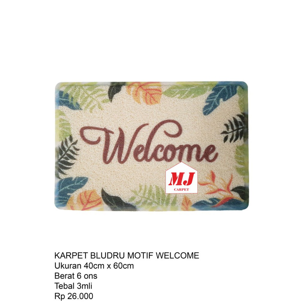 Karpet Bludru Welcome Motif Daun uk 40 x 60 cm