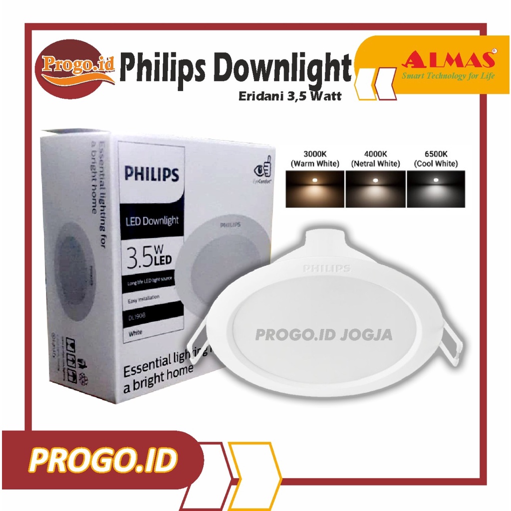 LAMPU LED PHILIPS DOWNLIGHT LIGHT BOHLAM ORIGINAL PHILIP MURAH GARANSI 3,5 W 3,5WATT I Lampu Plafon
