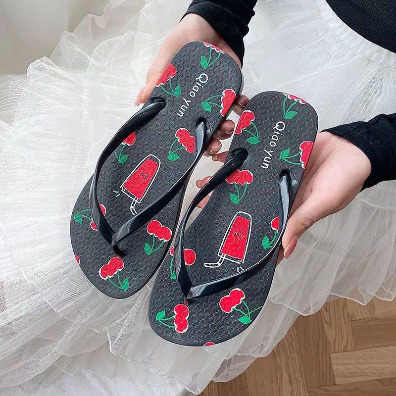 COD MAKASSAR Sandal Jepit Motif MINUMAN JUICE JUS SHAKE Hitam Cherry Sendal Fashion Shopee Toko Tamz