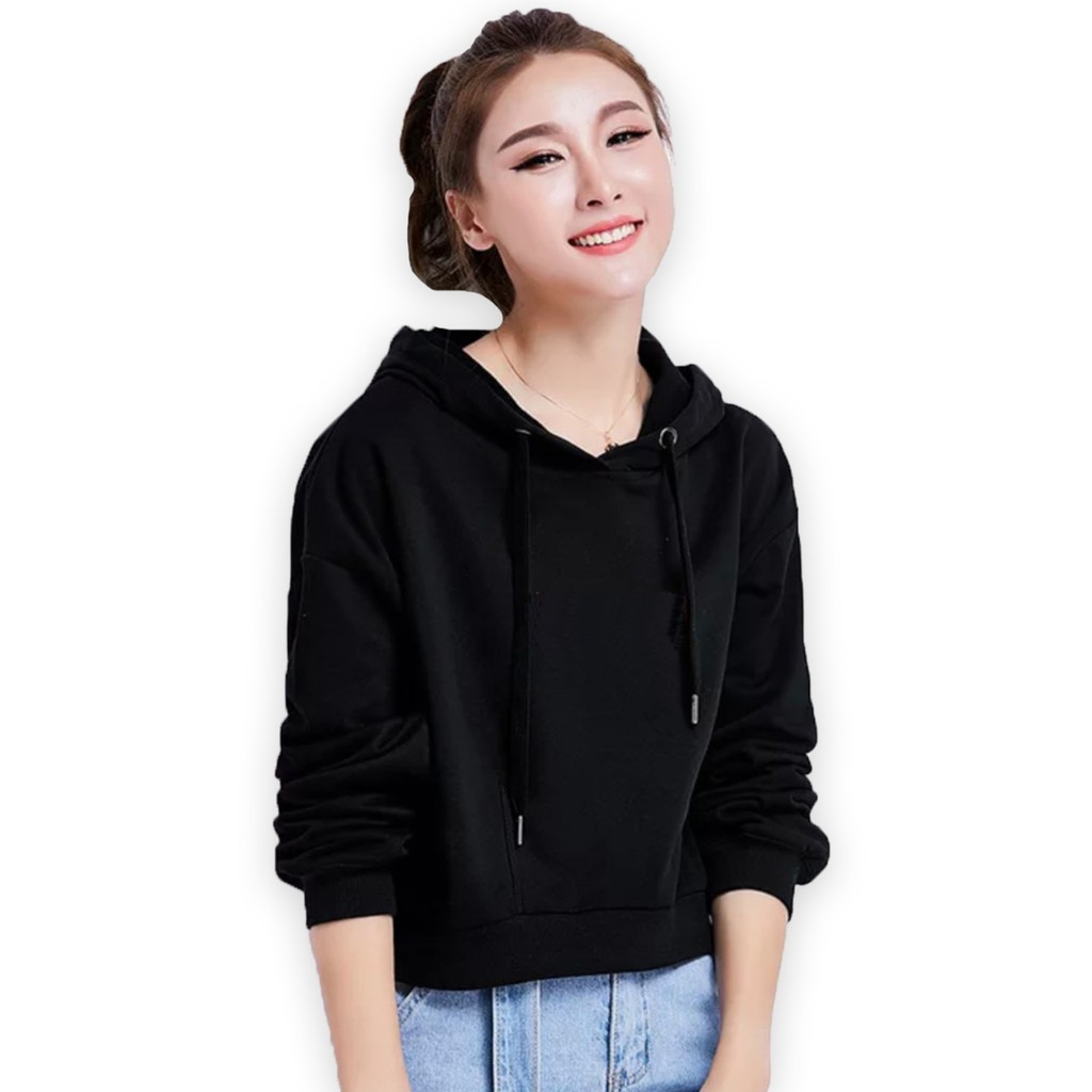 Okechuku DELLA HOODIE CROP Sweater Fashion Basic Polos Wanita Tangan Panjang Topi