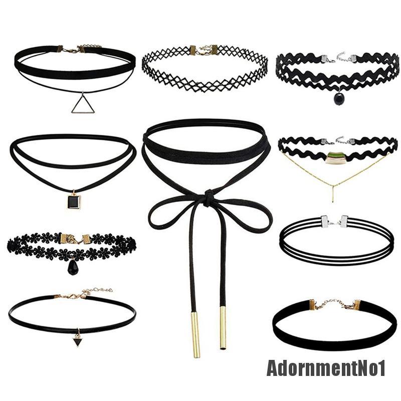 (Adornmentno1) 10pcs / Set Kalung Choker Velvet Warna Hitam Gaya Klasik / Gothic Untuk Wanita