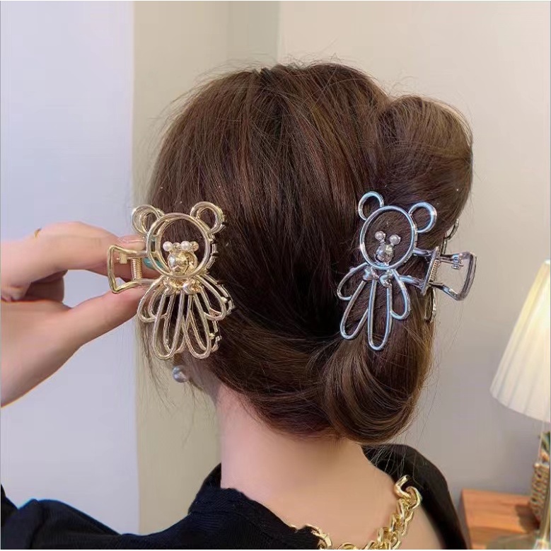 Jepit Rambut Logam Bentuk Beruang Gaya - Jedai Besi Bear Alloy Hair Claw Clips