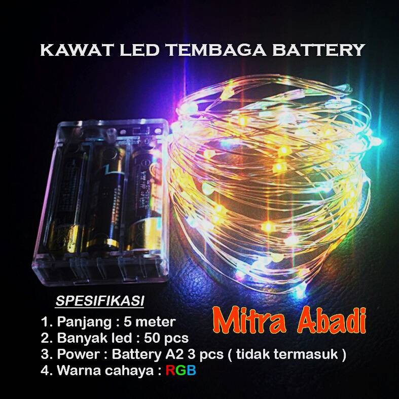 Lampu Natal LED Kawat Tembaga Batre/Baterai A2 5 Meter