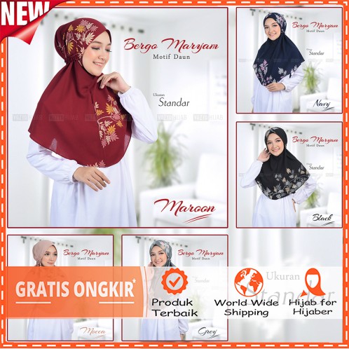 Hijab Bergo Kerudung khimar Standar Maryam Motif Daun By Vazya Hijab Fashion Muslim Murah BISA COD