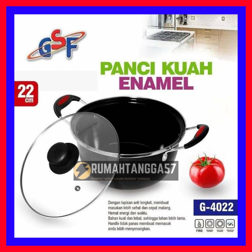 PANCI KUWAH GSF 22CM ENAMEL ANTI LENGKET TUTUP KACA / PANCI SUSU 22CM / PANCI KUAH GSF 4022 / GSF G 