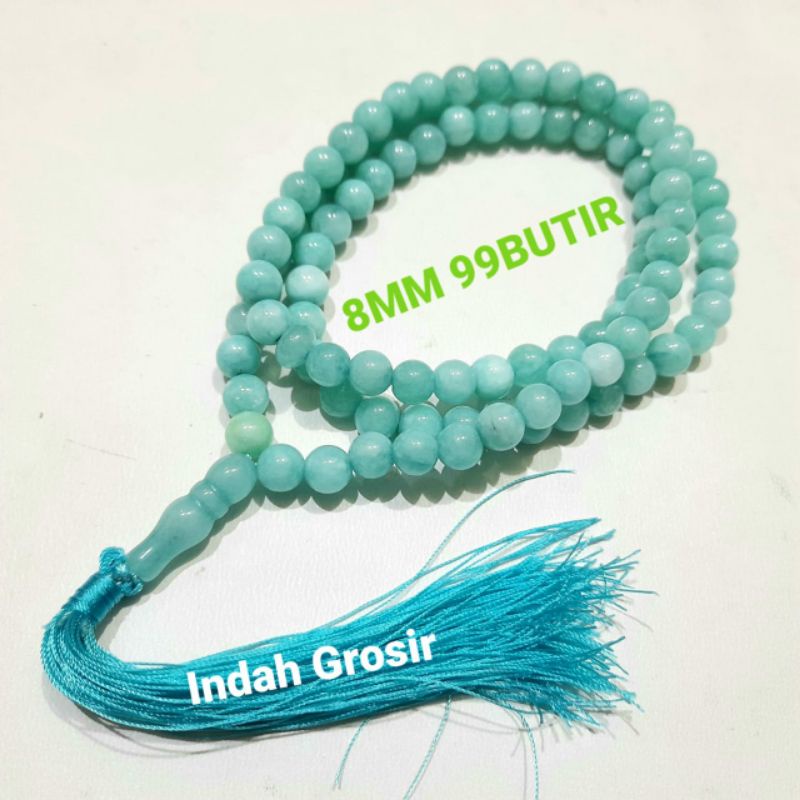 TASBIH BATU NATURAL AQUAMARINE VARIAN 33BUTIR 99BUTIR 8MM 10MM ORIGINAL