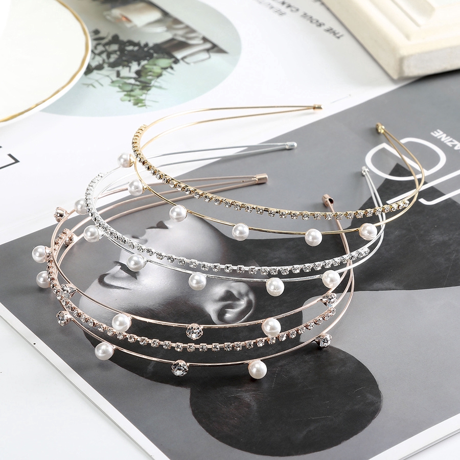 Korean Pearl Rhinestone Multilayer Hair Band Crystal Diamond Thin Headband Women Hair Accessories