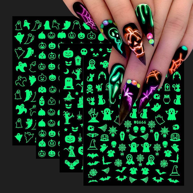 1 Lembar Stiker Kuku 3D Desain Kepingan Salju Malaikat Labu Halloween Untuk Dekorasi Nail Art