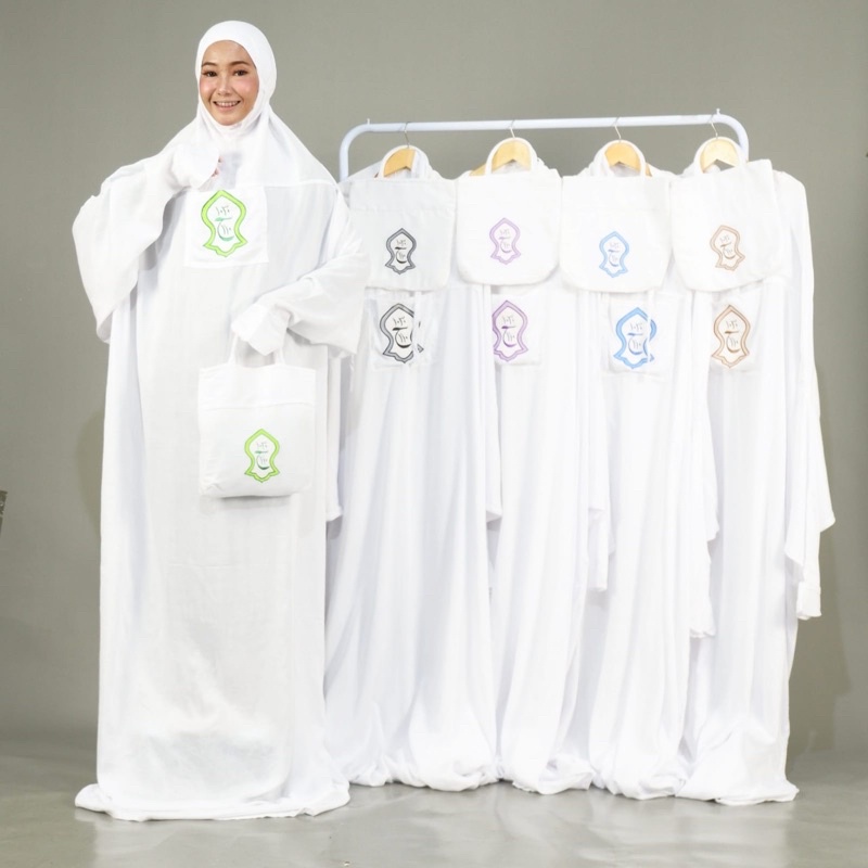 mukena terusan bali terompah putih polosan mukenah dewasa mukena bali super jumbo bahan rayon cornel