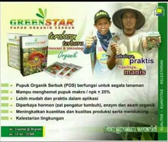 Pupuk Organik Padat Tepung/Serbuk Green Star Greenstar ecer 20g