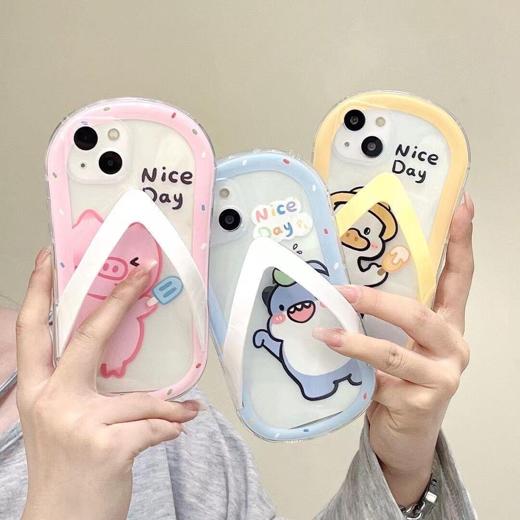 Soft Case Desain Sandal Selop Motif Hewan Untuk iPhone 11 / 13pro Max / X 12